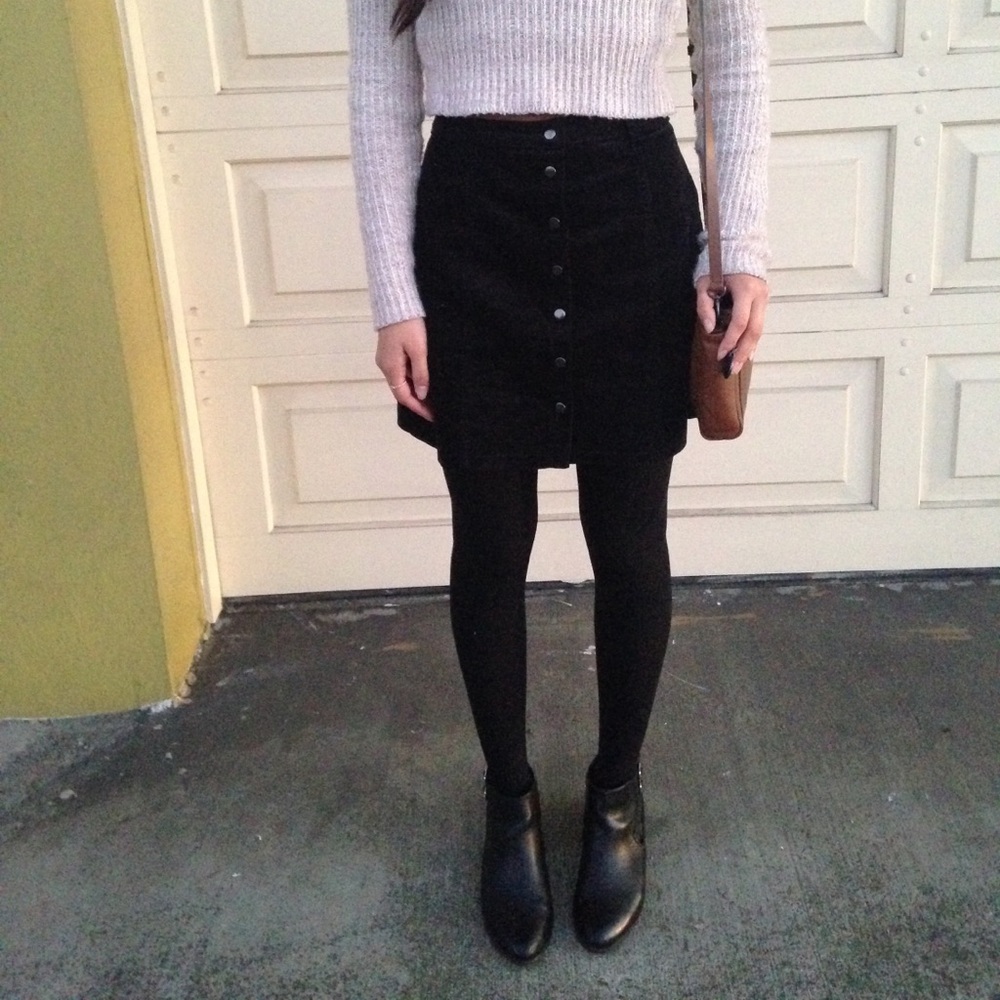 Black corduroy button-up skirt